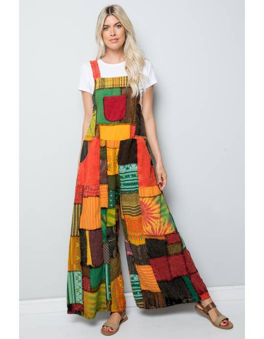 Women's Patchwork Dual Pocket Loose Fit Sleeveless Floral Print Rompers Jumpsuit